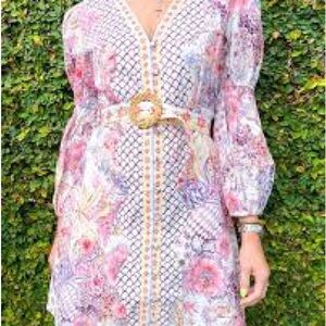 Pink and Purple V-Neck Long Sleeve Sundress